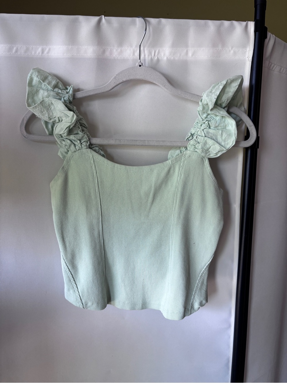 Anthropologie Pale Mint Ruffle Strap Top